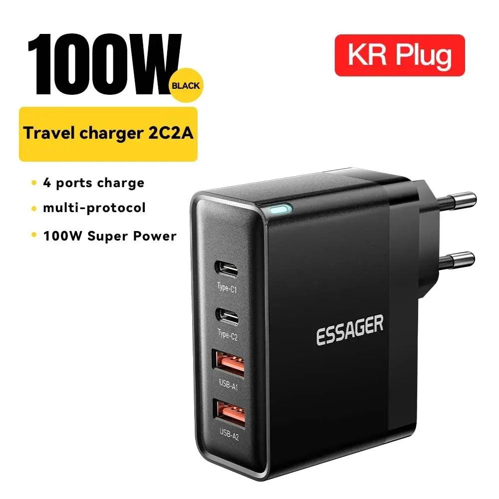 Essager 100W GaN Charger - 4-Port Fast Charging for Phone & Laptop