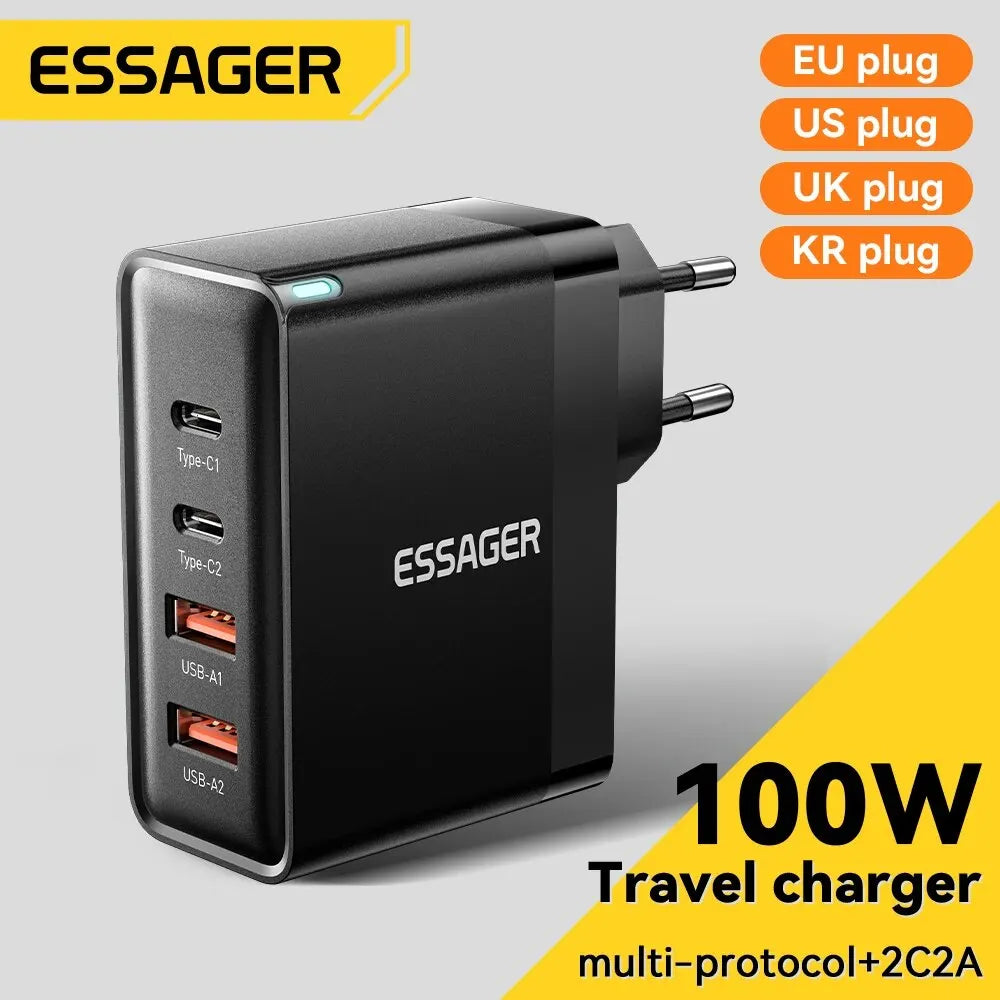 Essager 100W GaN Charger - 4-Port Fast Charging for Phone & Laptop