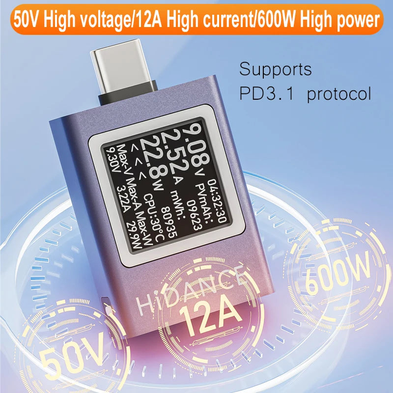 13-in-1 Digital Power Meter - USB-C Voltmeter & Ammeter Tester