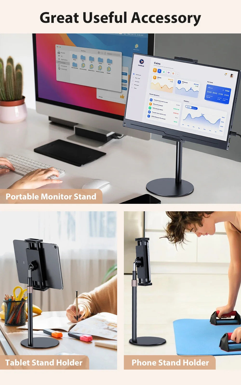 Cdisplay Portable Monitor Stand - Adjustable Height for 4.7-17.3"