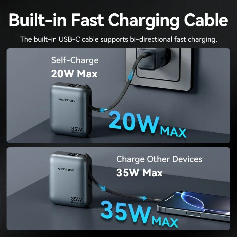 Vention 10000mAh 35W Power Bank - Mini Fast Charge Portable Charger