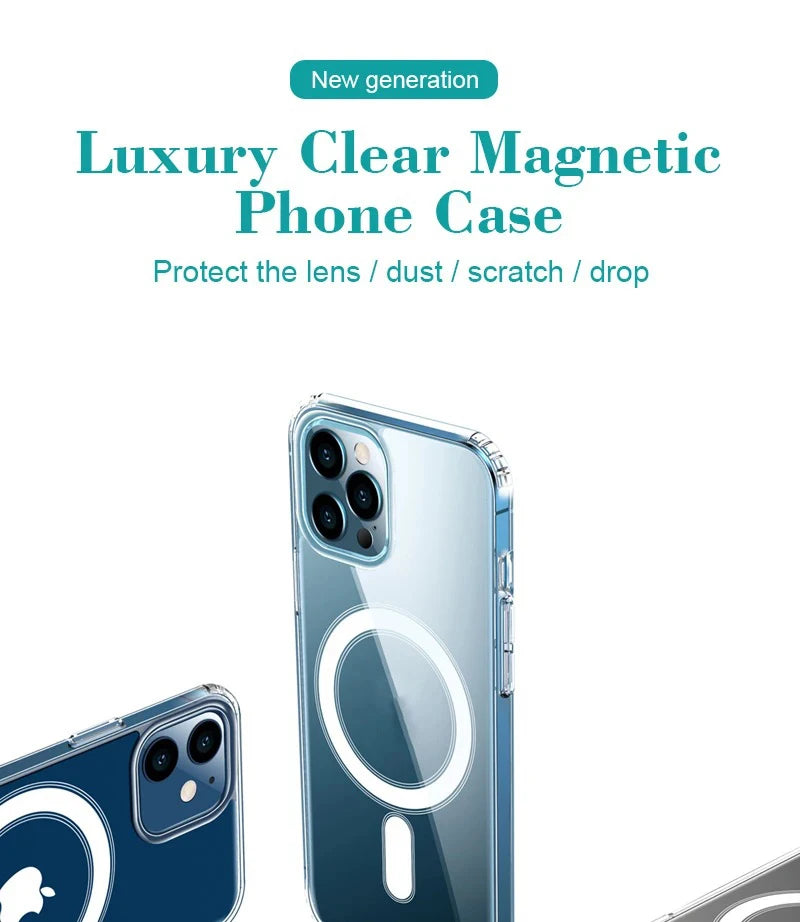 Original Clear For Magsafe Magnetic Wireless Charging Animation Case For iPhone 16 15 14 13 12 11 Plus Mini Pro Max XS XR Cover