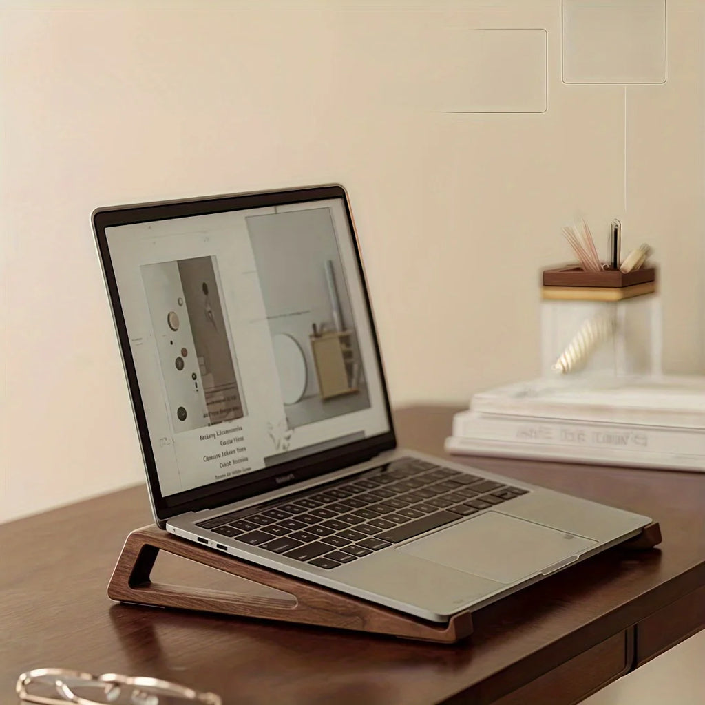 Foldable Wooden Laptop Stand - Ergonomic 12° Angle