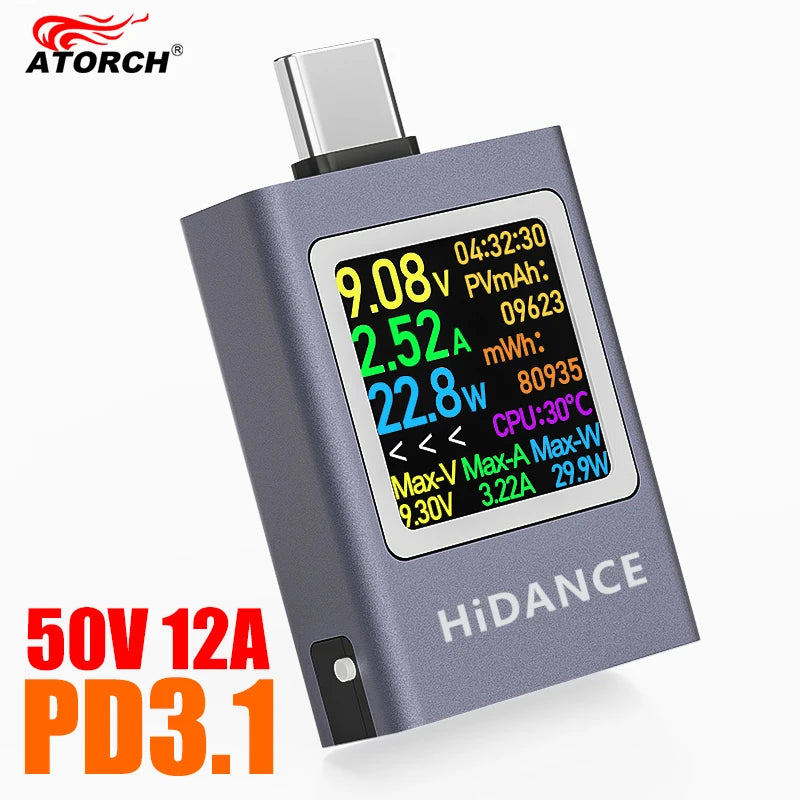 13-in-1 Digital Power Meter - USB-C Voltmeter & Ammeter Tester