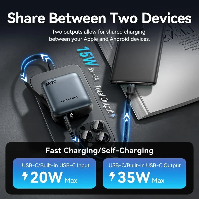 Vention 10000mAh 35W Power Bank - Mini Fast Charge Portable Charger