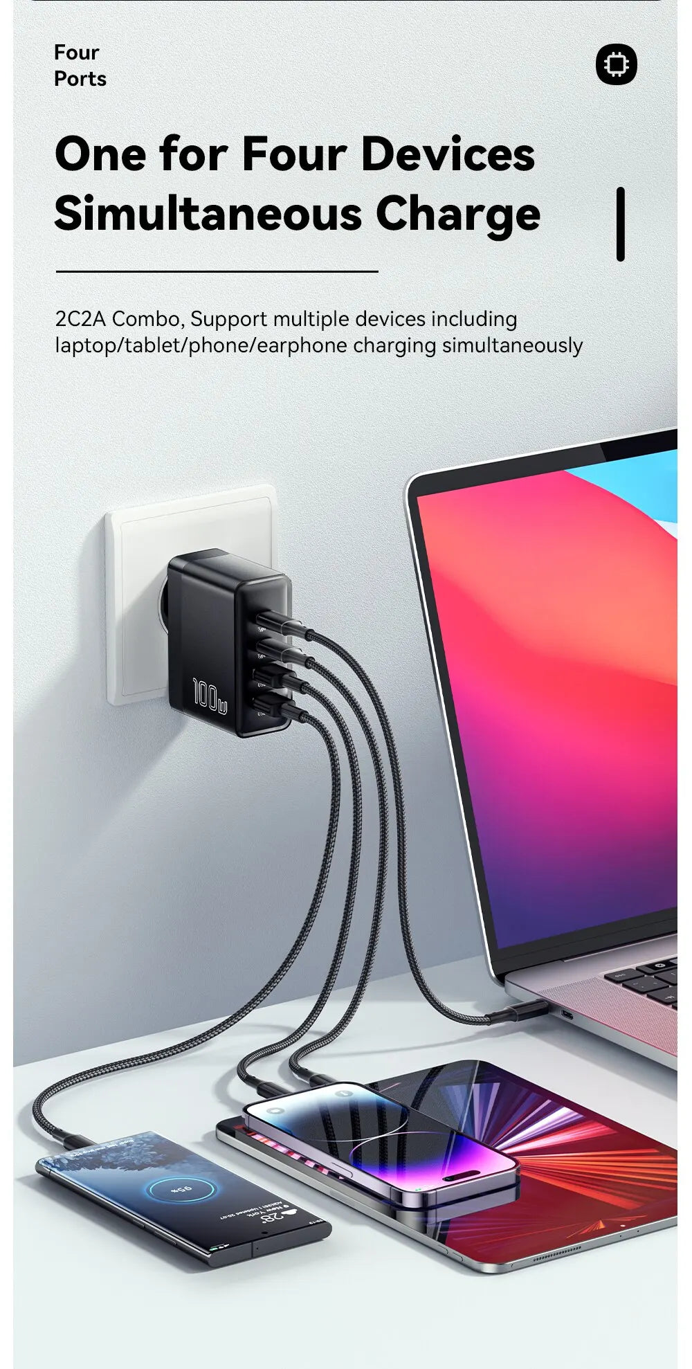 Essager 100W GaN Charger - 4-Port Fast Charging for Phone & Laptop