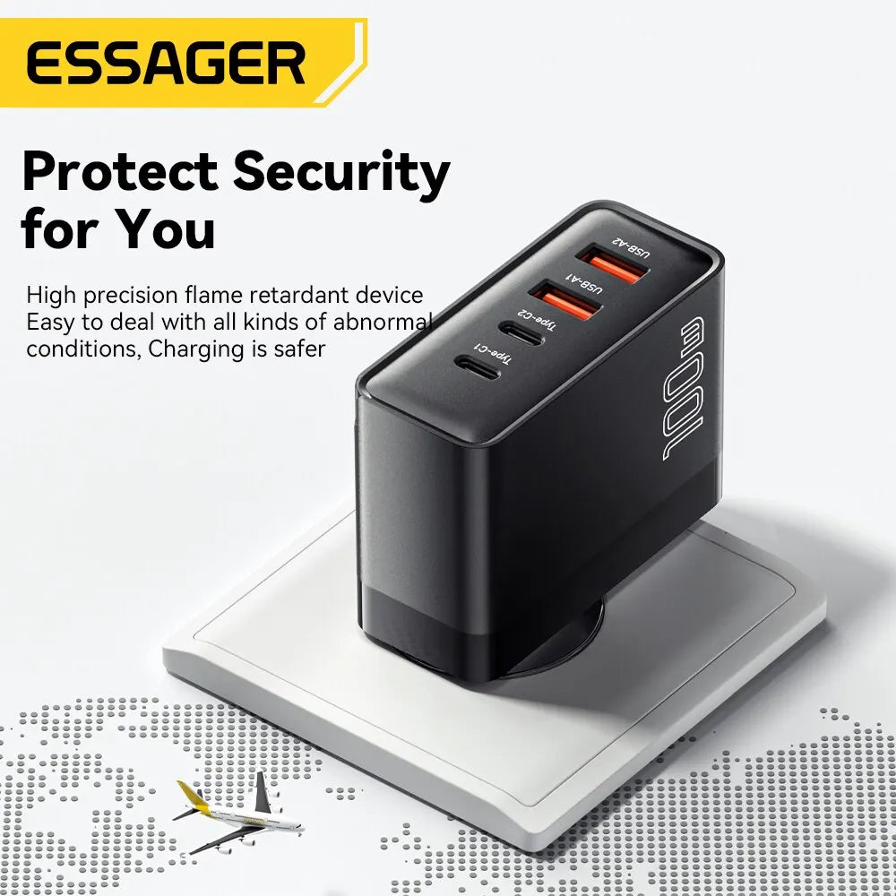 Essager 100W GaN Charger - 4-Port Fast Charging for Phone & Laptop