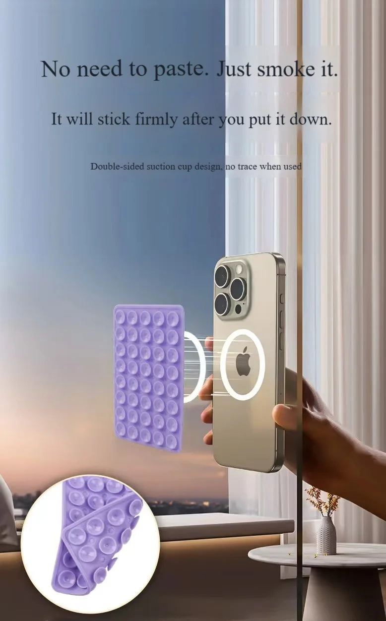 24 Silicone Suction Cups, Black Minimalist Sticker, Anti Slip Phone Case, Portable And Movable Phone Holder, Square Portable