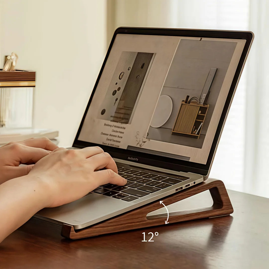 Foldable Wooden Laptop Stand - Ergonomic 12° Angle