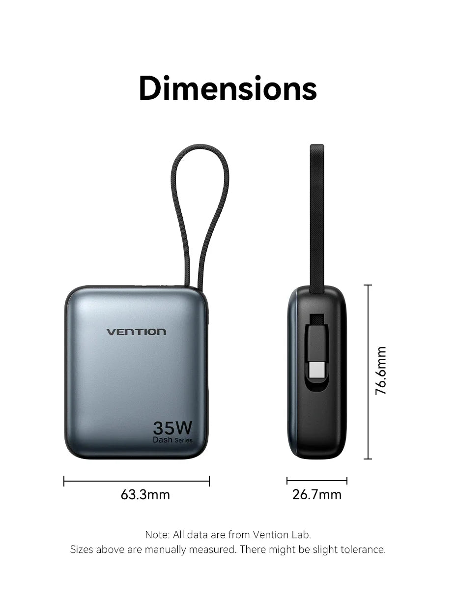 Vention 10000mAh 35W Power Bank - Mini Fast Charge Portable Charger