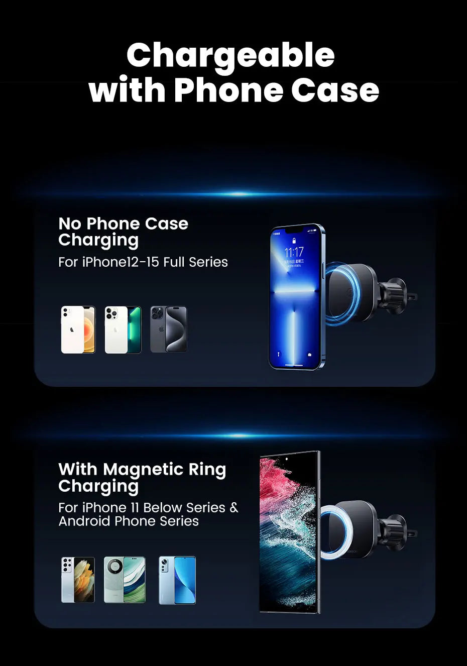 Toocki Magnetic Car Wireless Charger - 15W Fast Charging Mount