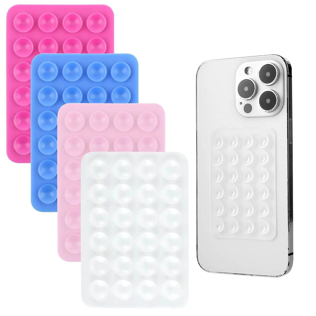 24 Silicone Suction Cups, Black Minimalist Sticker, Anti Slip Phone Case, Portable And Movable Phone Holder, Square Portable