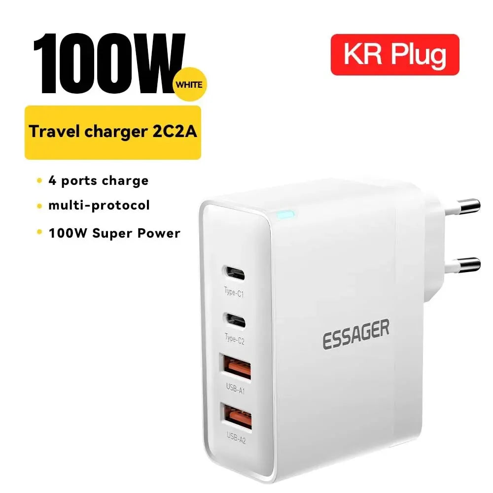 Essager 100W GaN Charger - 4-Port Fast Charging for Phone & Laptop