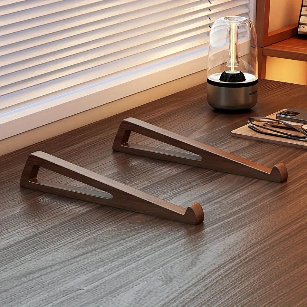Portable Foldable Wooden Laptop Stand-Ergonomic 12° Adjustable Angle, Cooling Ventilation Triangular Design,Office Accessory